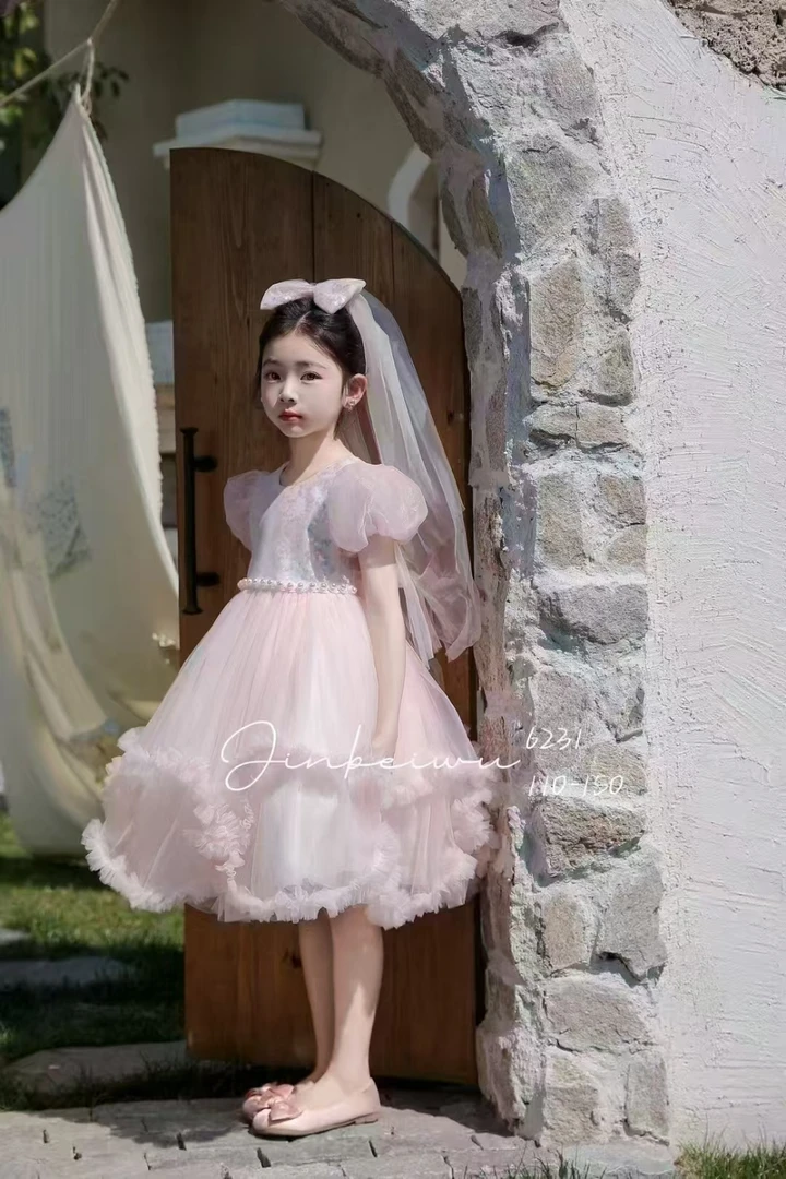 公主裙女纱裙女童连衣裙夏季花童蓬蓬裙彩色女童纱裙