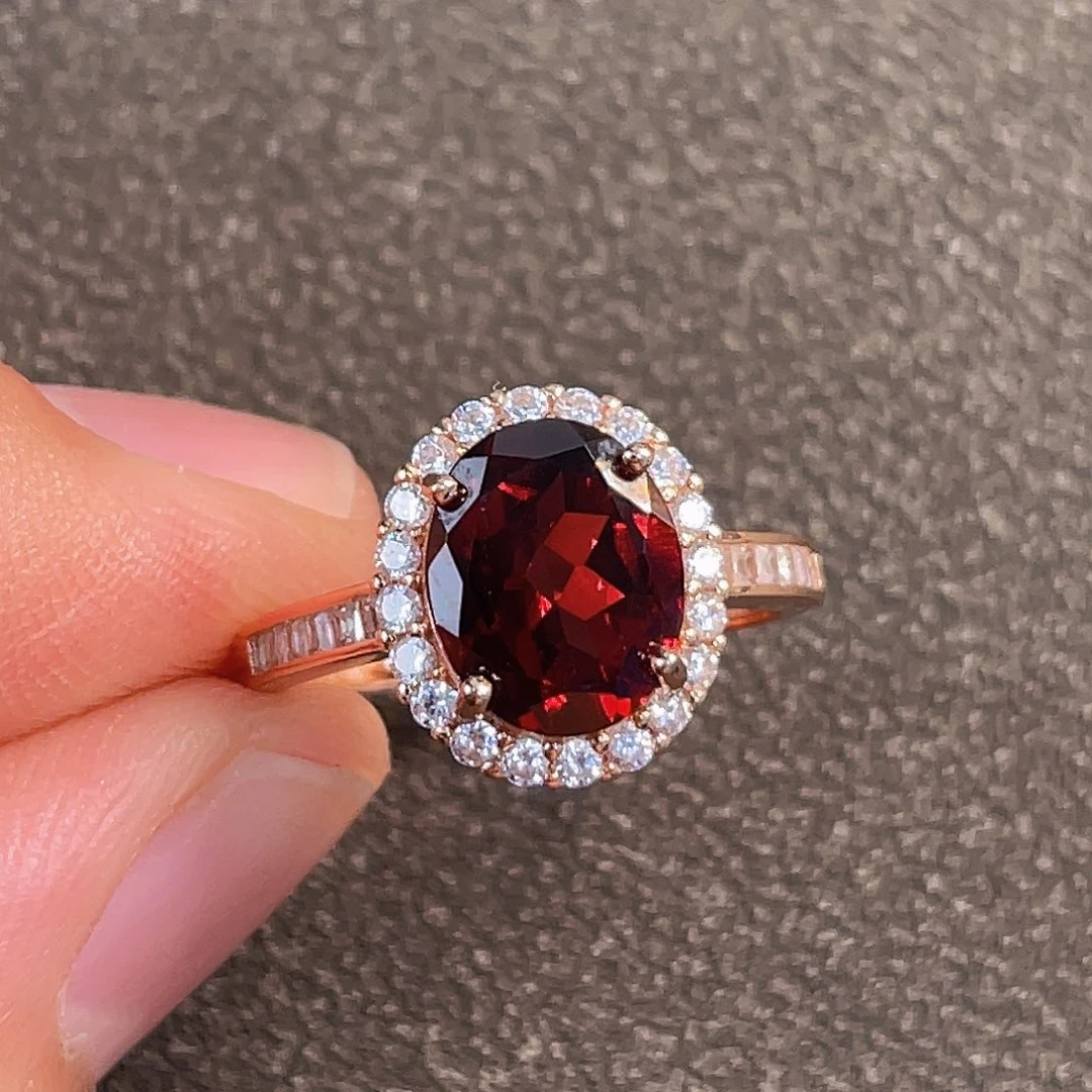 一***9戒指石榴石银S925镀金镶嵌