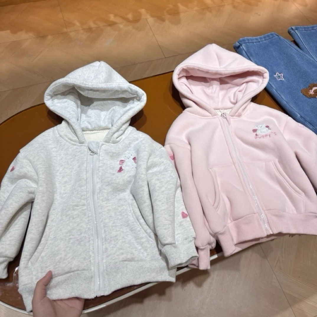 【原创设计品牌】jw&kids 2520女童秋冬加绒加厚卫衣外套连帽棒球服