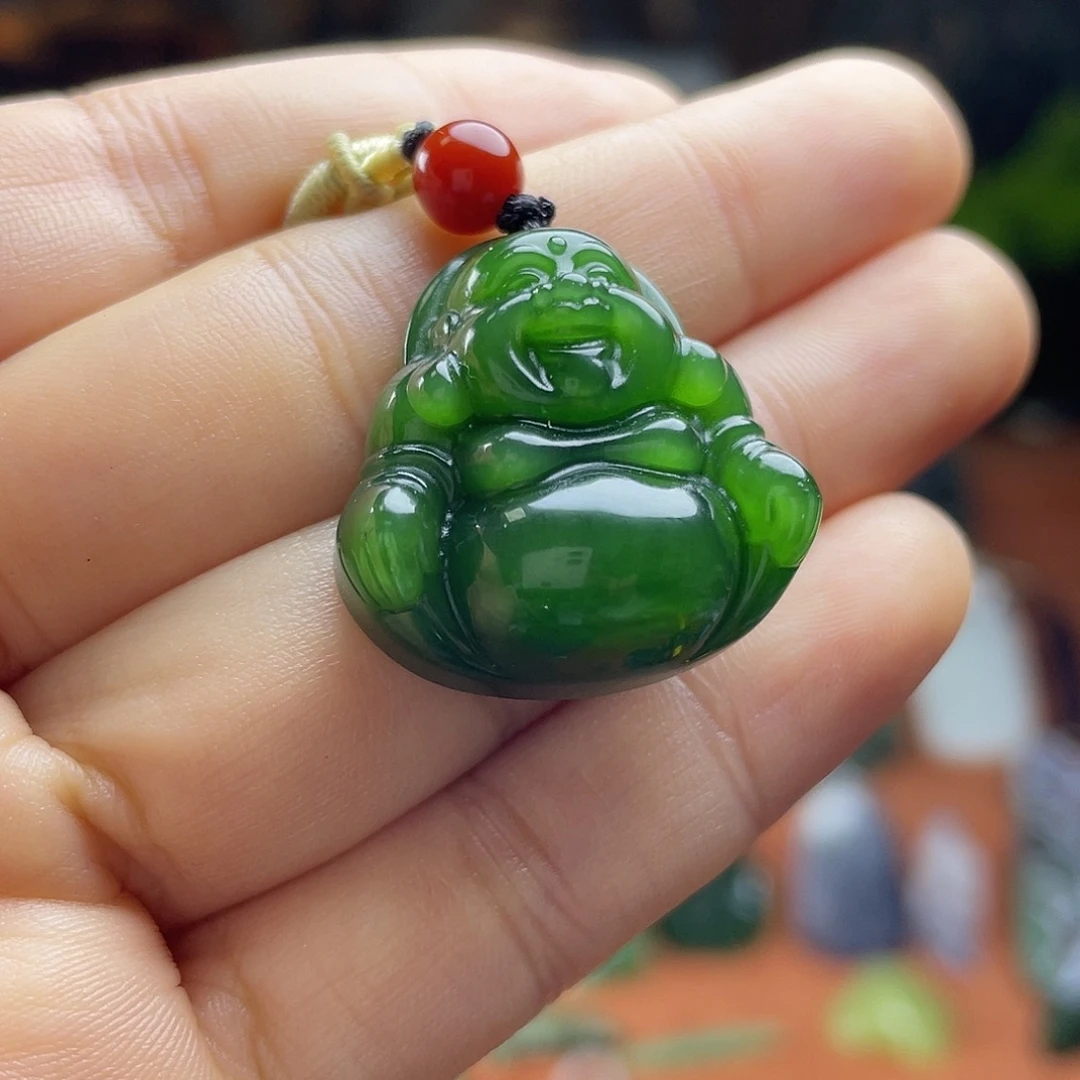 和田玉未镶嵌戒指俄碧正辣绿微猫佛公