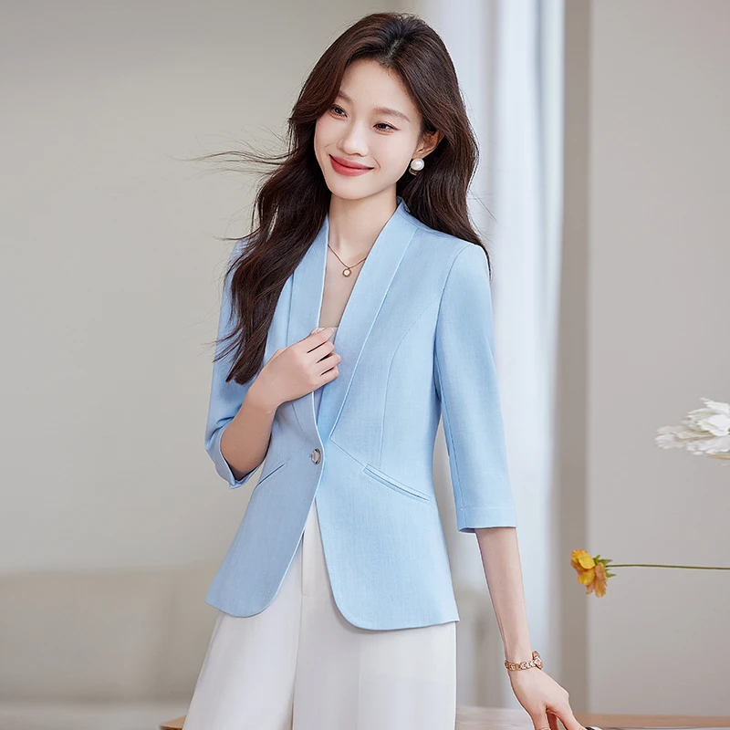 夏季小香风西装外套女七分袖薄款时尚小个子气质高级感西服上衣