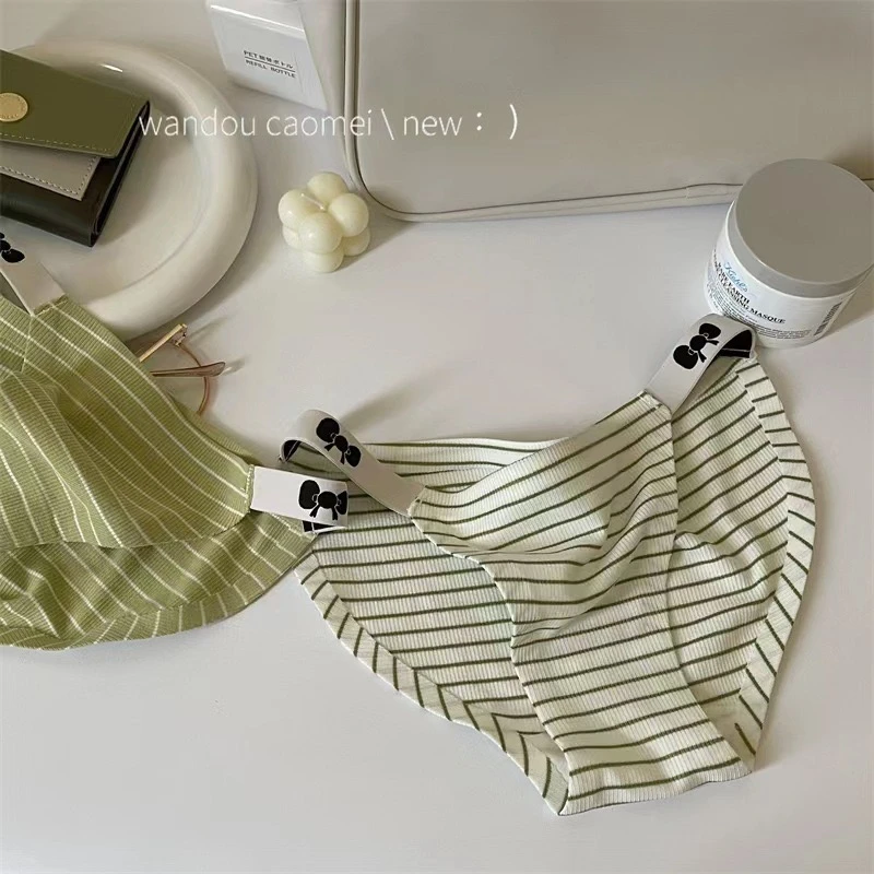 森屿甜茶日系无痕内裤女高开叉女士纯棉低腰少女风条纹简约三角裤