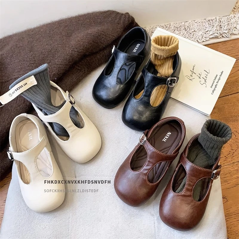 复古儿童小皮鞋2025春秋女童单鞋浅口女孩豆豆鞋百搭宝宝童鞋软底