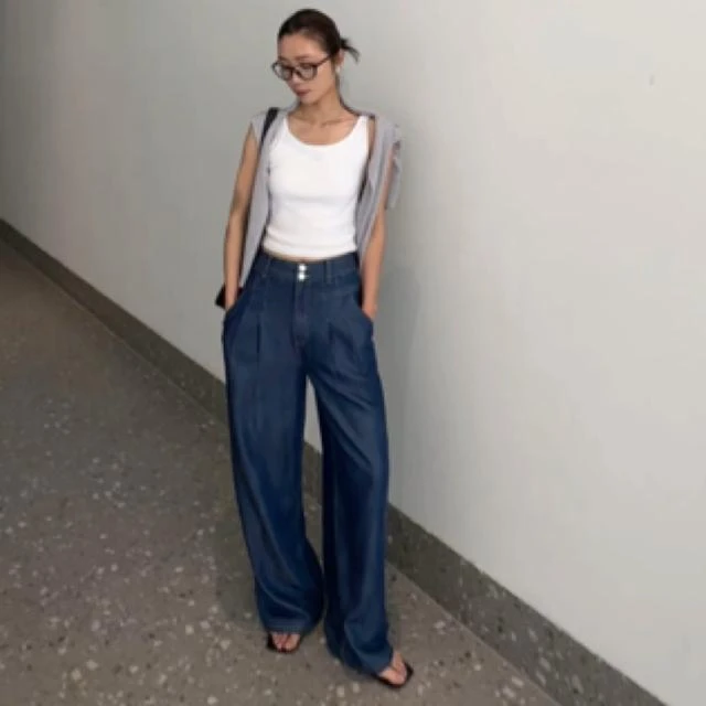 AMASS/阿玛施夏季蓝色宽松薄款休淡蓝色夏季小个子女生裤子