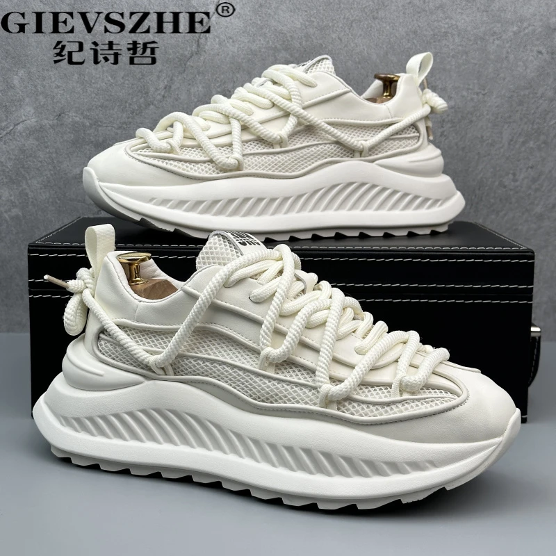 纪诗哲男鞋夏季新款透气网鞋百搭老爹鞋男厚底秋季纯黑透气运动鞋