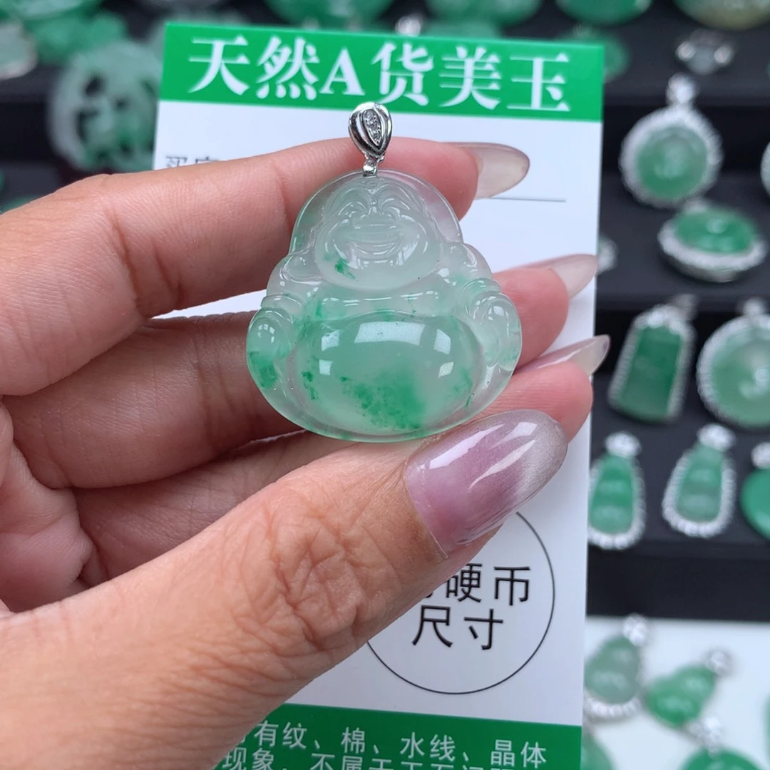 银S925镶嵌吊坠石英质玉（非洲翠）