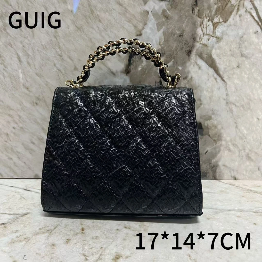 GUIG24秋冬新款手工真皮定制时尚女包 交叉手柄 黑色2