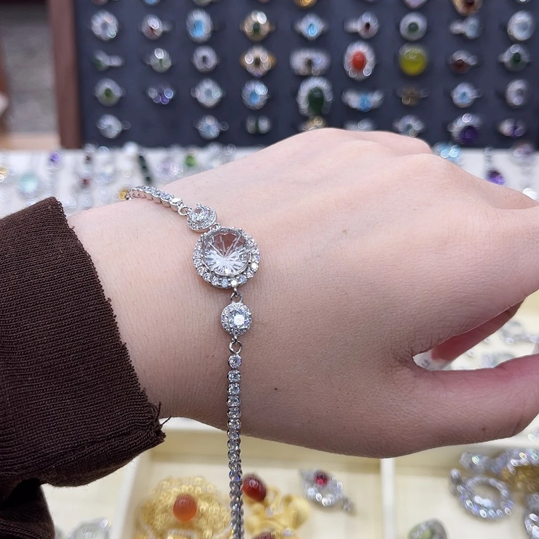 岫玉银S925镶嵌手链蜕*