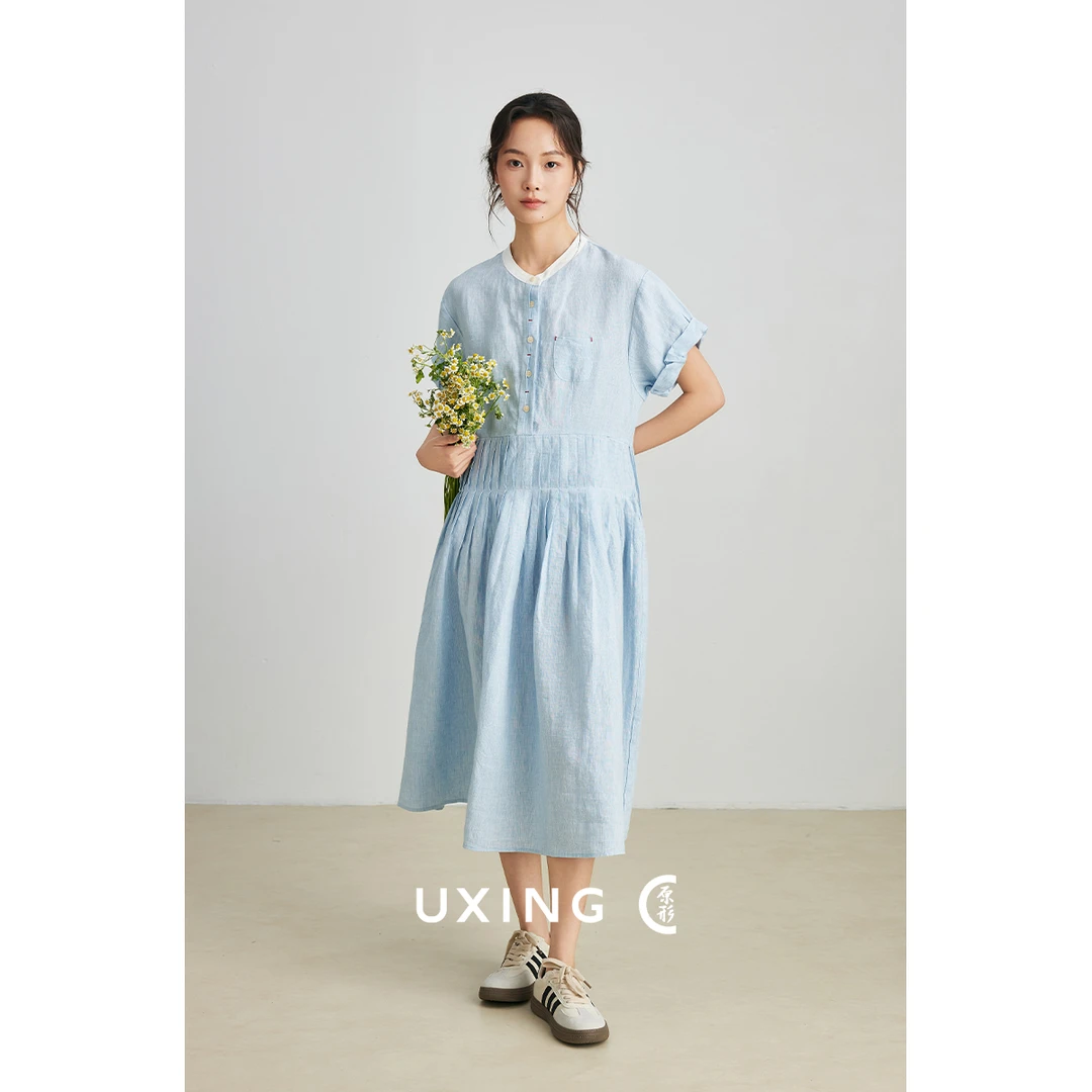 原形复古文艺亚麻连衣裙女2026春夏秋新款温柔风衬衫裙长裙91330