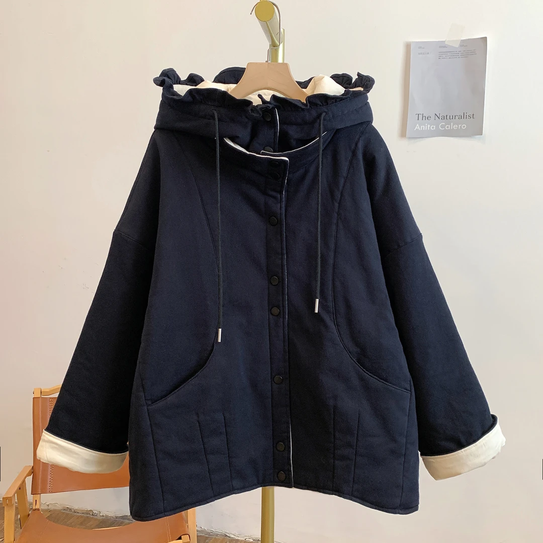 冬日巡游Y3329夹棉袖口翻边连帽棉衣