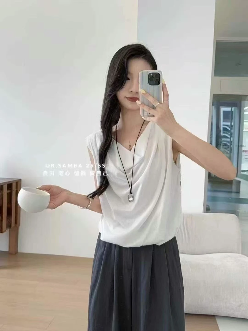 新疆包邮【6639】无袖荡领背心衬衫-衣长49