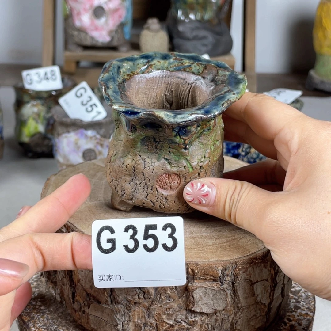 紫砂花盆孤品 不规则油画山石小老桩 内口4