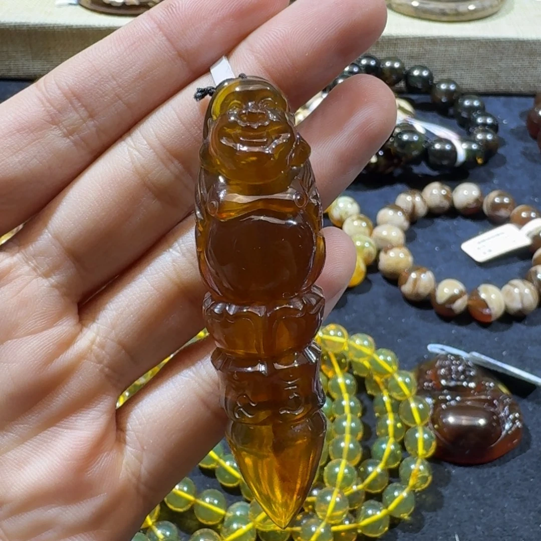 未镶嵌琥珀珠宝奇石橘红蜜大肚佛金刚杵