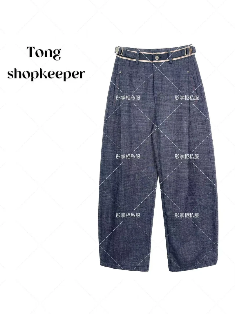 QJ/彤掌柜1681895 夏款25老钱亚麻裤设计师腰头扣显瘦气质休闲裤