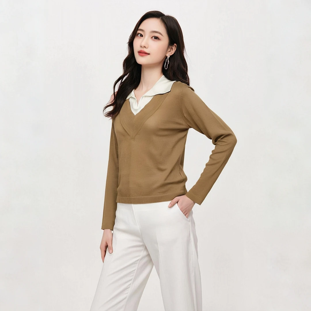 亿领休闲针织衫假两件M32591