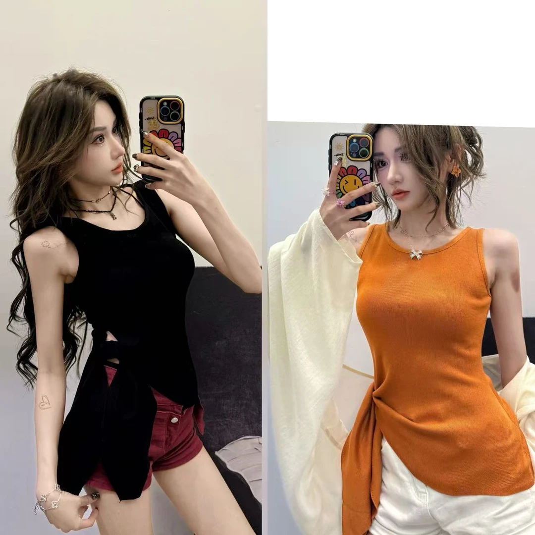 不规则绑带设计感针织吊带背心女夏季新款修身显瘦收腰小上衣