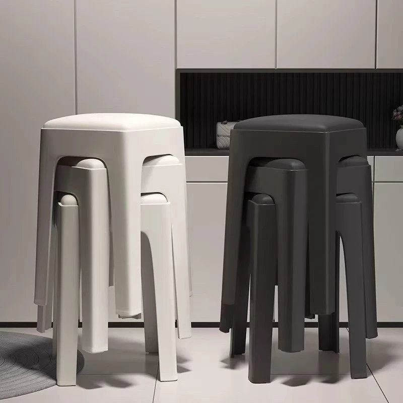 塑料凳子加厚家用可叠放现代简约高板凳软包餐凳结实耐用备用凳子