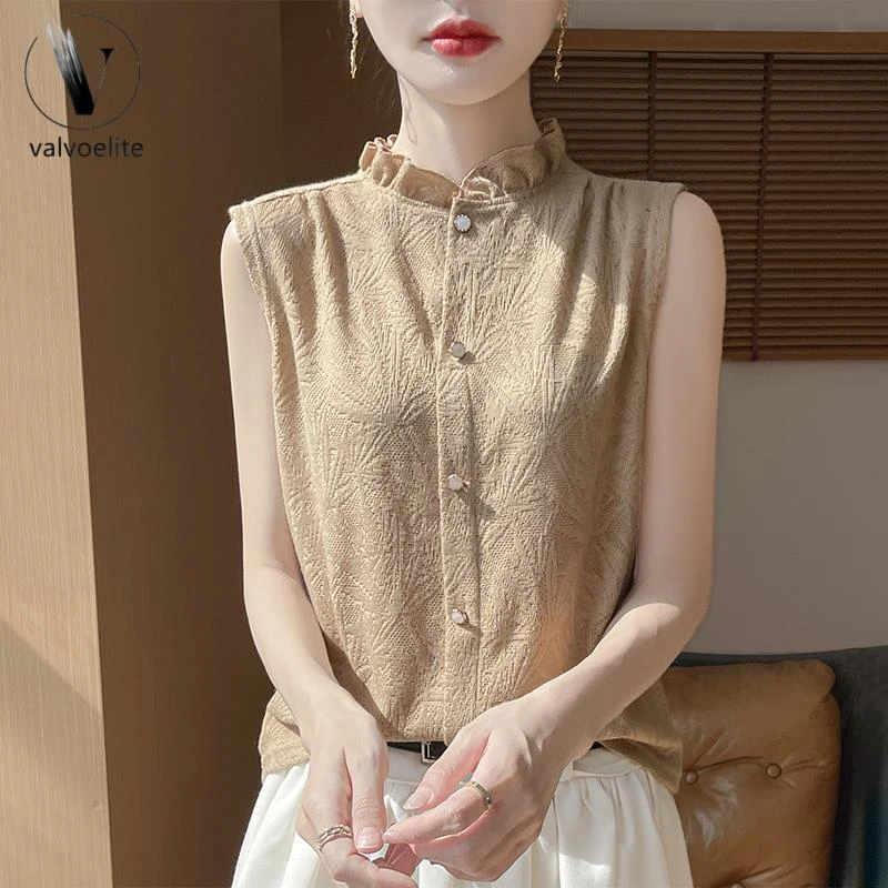VALVOELITE设计感吊带背心内搭女花边领无袖衬衫针织西装打底衫女