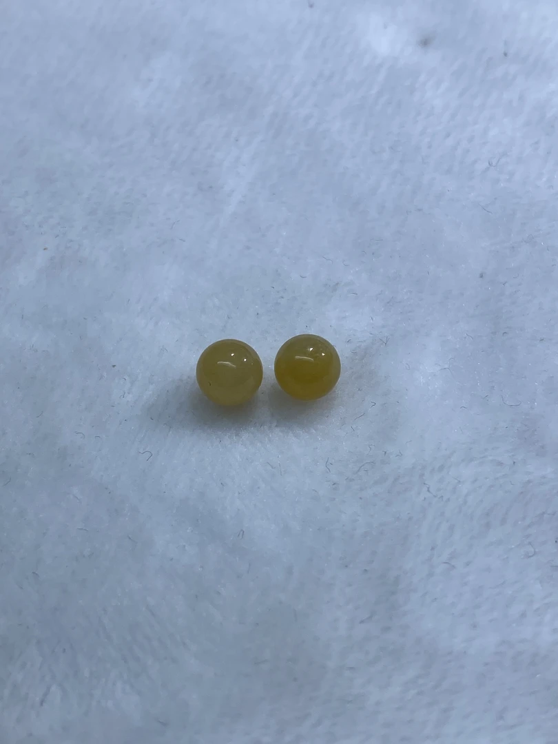 翡翠黄翡圆珠 卡5.2一对