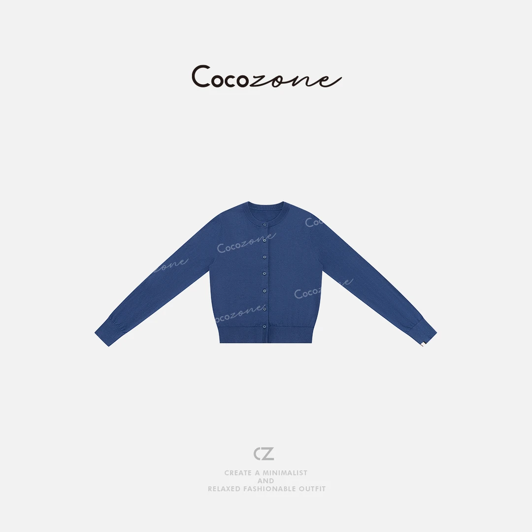 COCO ZONE 刘一一棉山羊绒混纺休闲圆领单排扣针织开衫CD1A0154