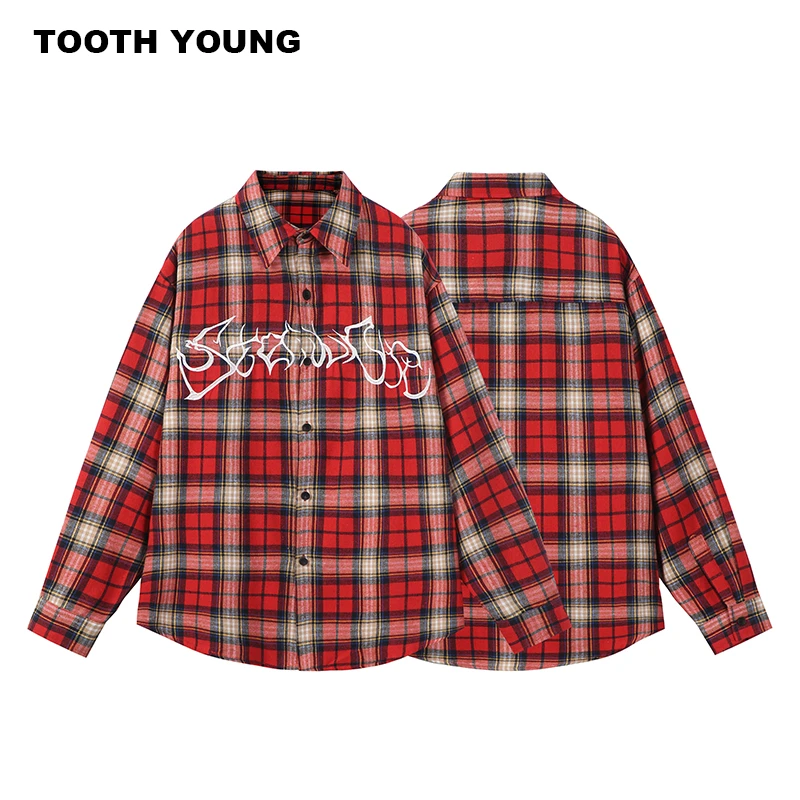 TOOTH YOUNG【牛津格调】字母印花休闲格子中性复古长袖衬衫