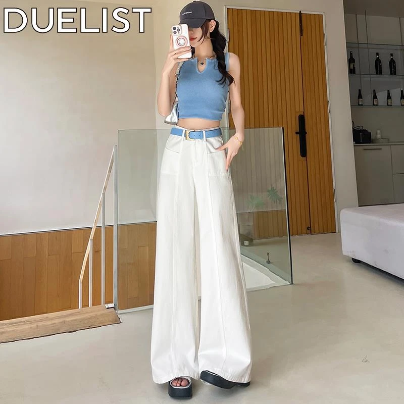 DUELIST白色阔腿牛仔裤女宽腿不吸腿夏薄款大码胖遮肉显瘦拖地裤