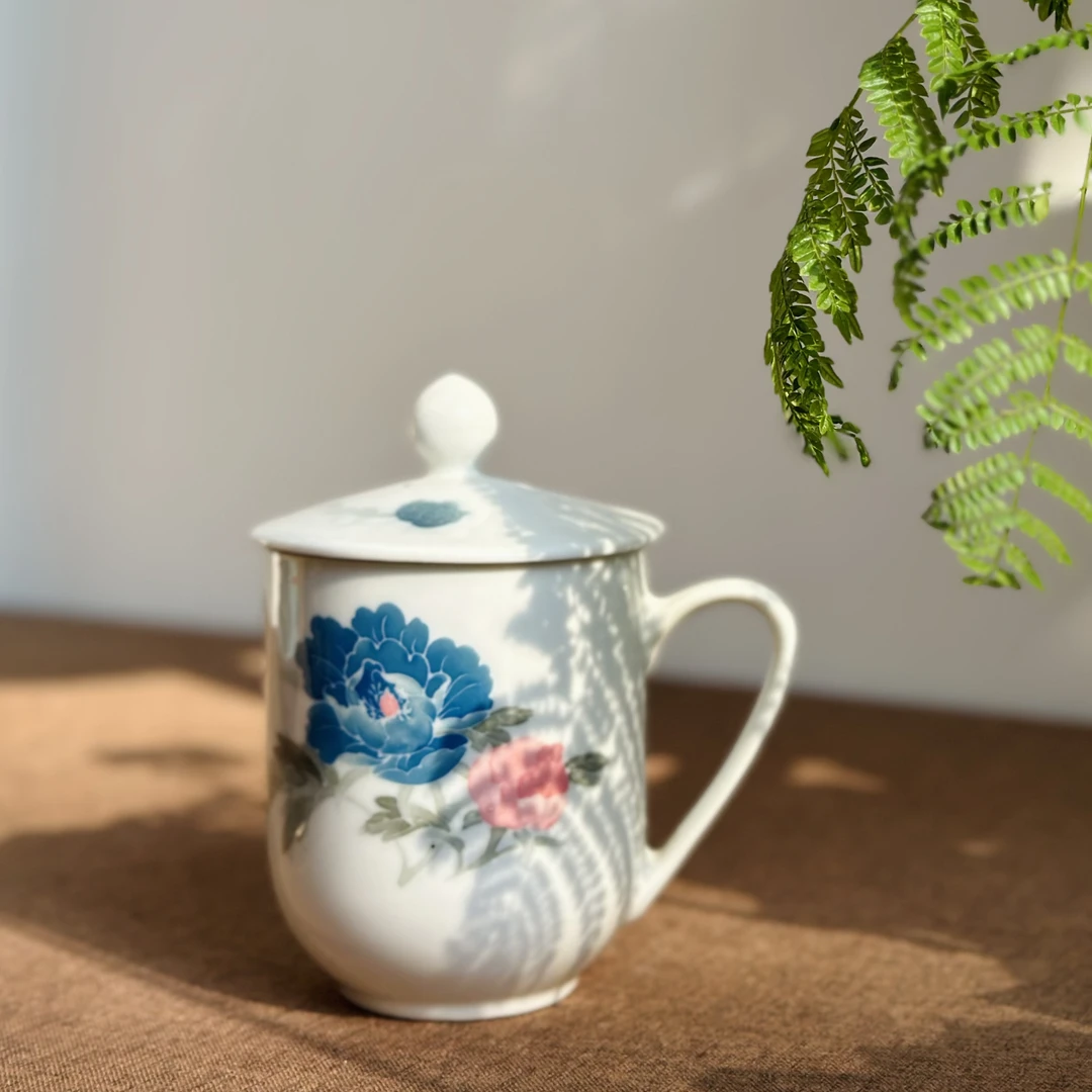 醴陵星火老瓷器釉下五彩手绘大球泥兰牡丹胜利杯微瑕福利价