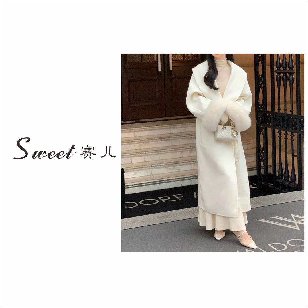 【咖啡不加糖】｛4217｝袖口毛毛温柔千金风长款大衣外套