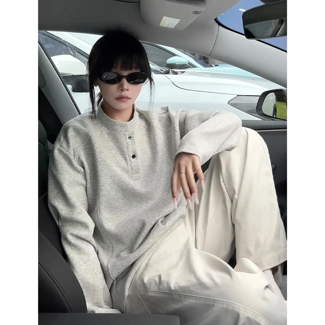 POLO衫亨利领长袖t恤男秋季解构拼接设计感正肩打底衫春秋款卫衣