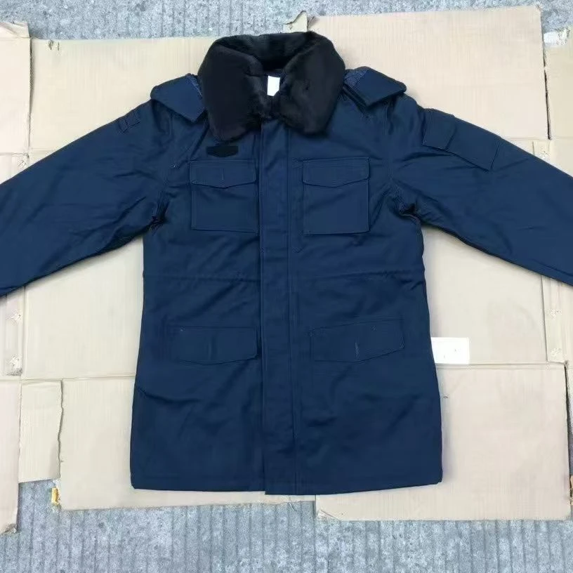 正品藏青作训大衣冬季防寒加厚保暖毛领棉大衣户外劳保
