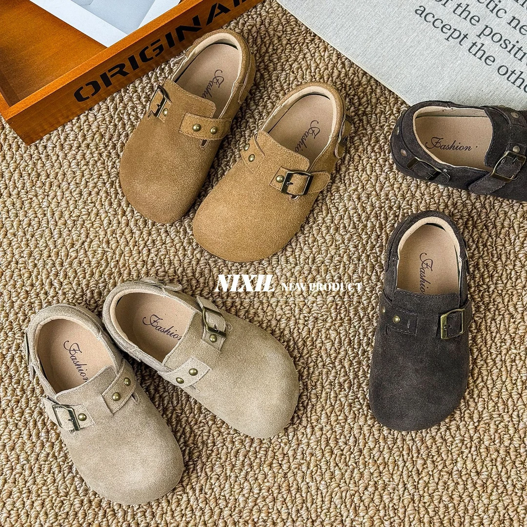 童鞋25新2025年秋季新款儿童单鞋真皮软底宝宝鞋韩版时尚皮扣男女