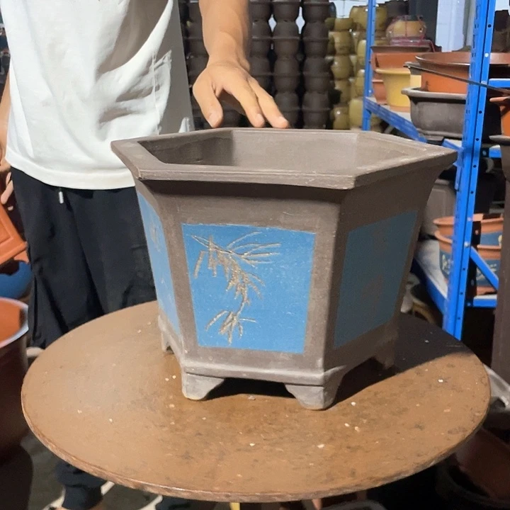 32蓝色六方花盆花盆花盆