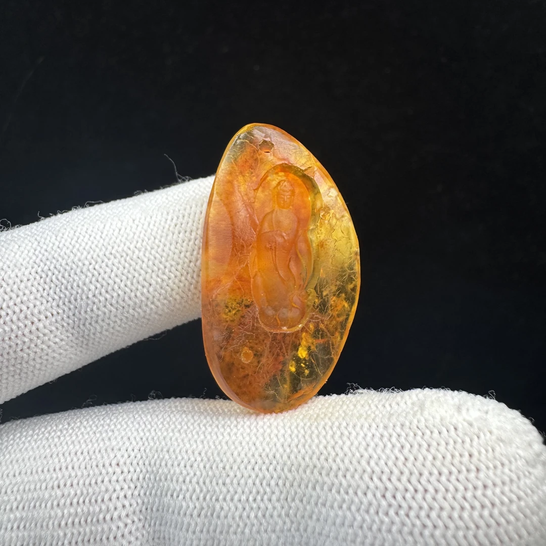 D3335【瑕疵】天然原矿蜜蜡 雕刻牌20*36*4.6mm支持复检假一罚十