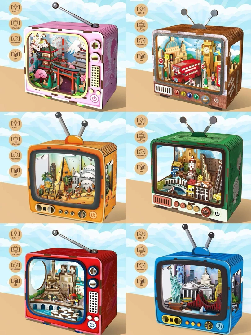 马里奥电视木质精美摆件带灯光著名景点木质拼搭益智玩具男孩女孩