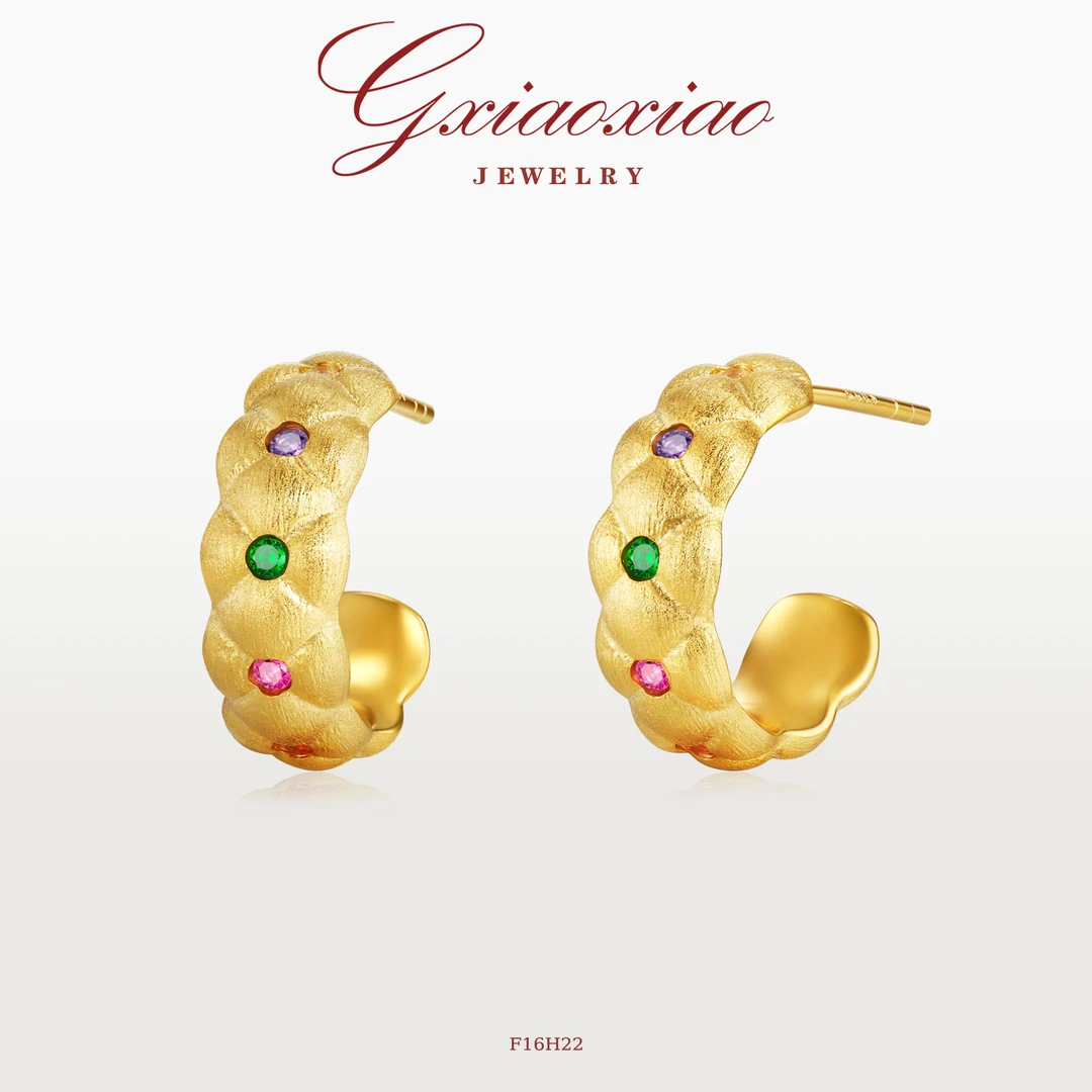 G XIAOXIAO 镀K金 【七彩金丝】时尚轻奢高级百搭气质耳环 F16H22