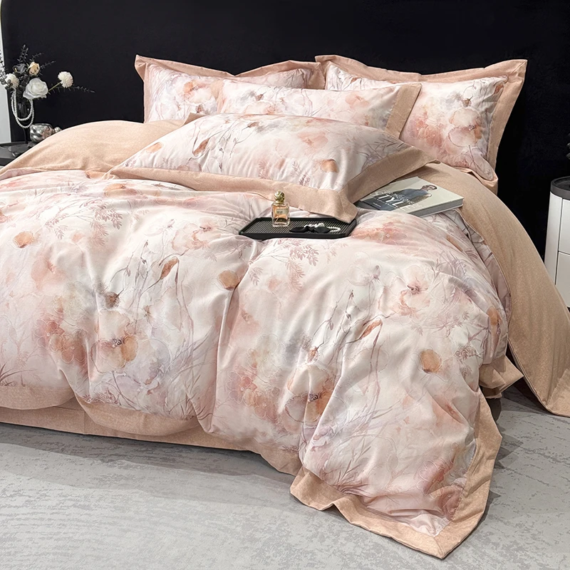 2025新款 简约轻奢全棉磨毛数码印花纯棉拼角床上用品四件套