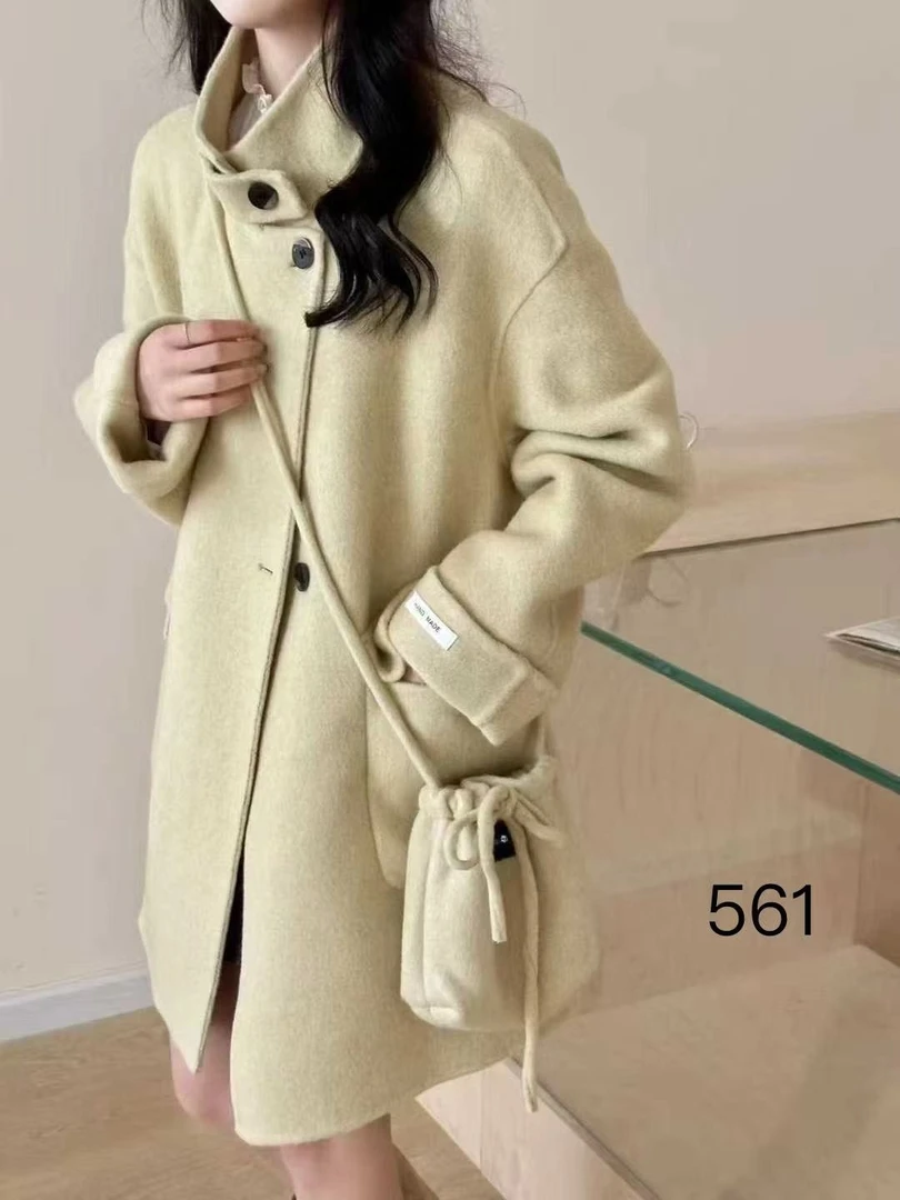 561立领中长款秋冬季毛呢外套宽松型少女风学院风