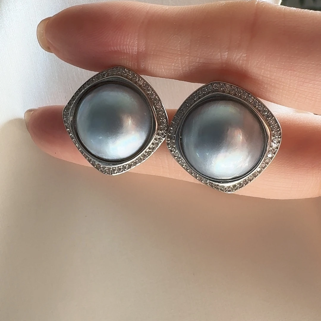 耳饰银S925镶嵌拼合珍珠（马贝珠）