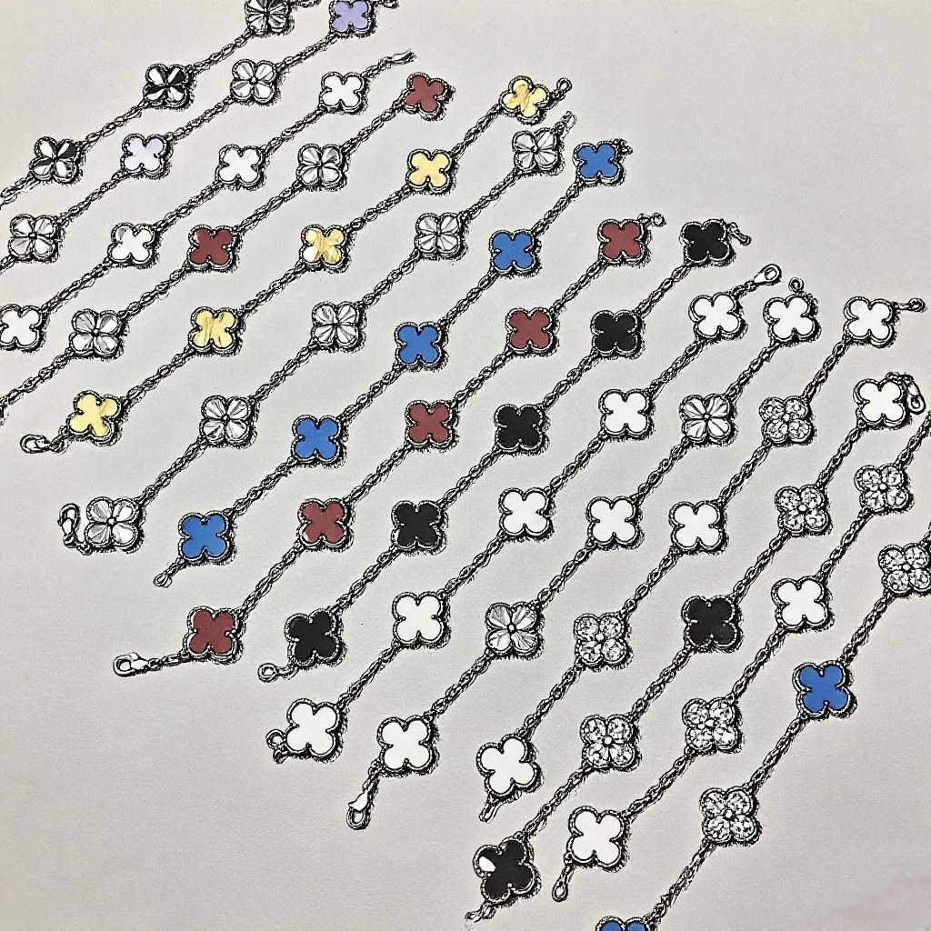 合成金属手链 【V金】五花手链  原石原贝四叶草 轻奢时尚设计款