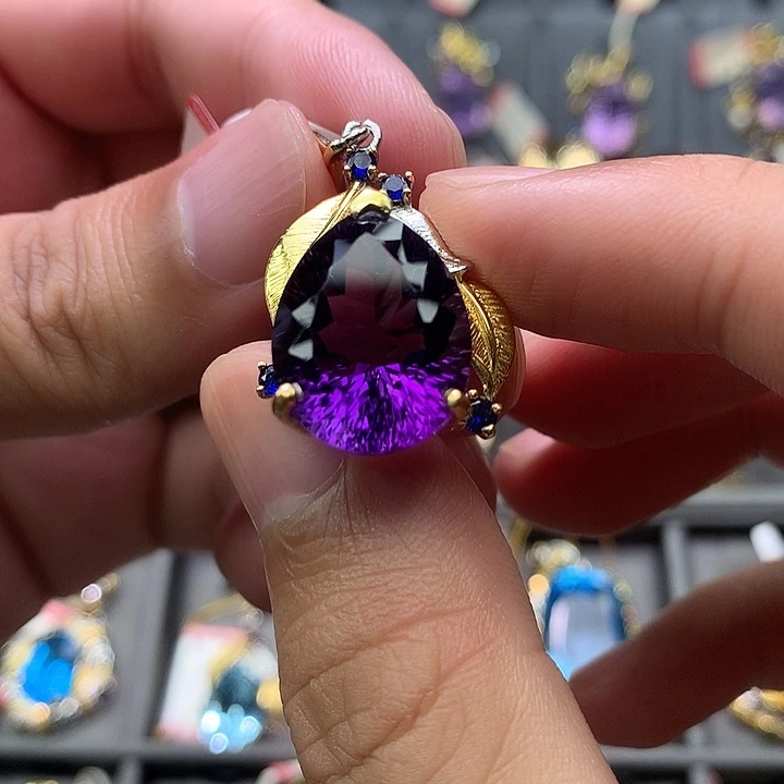 吊坠(不含链)银S925镀金镶嵌水晶