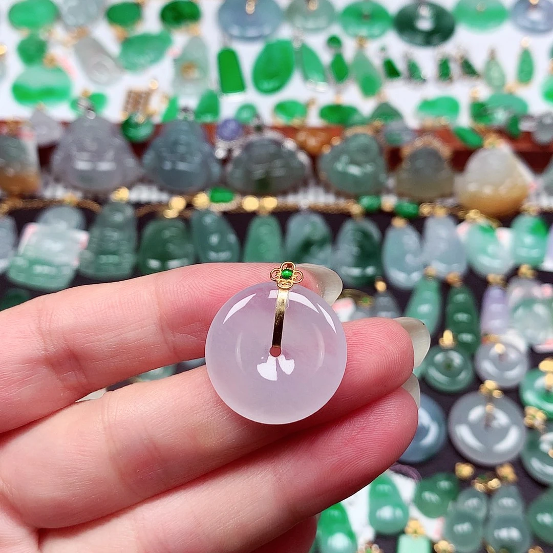 翡翠18K金镶嵌吊坠(不含链)天然翡翠A货