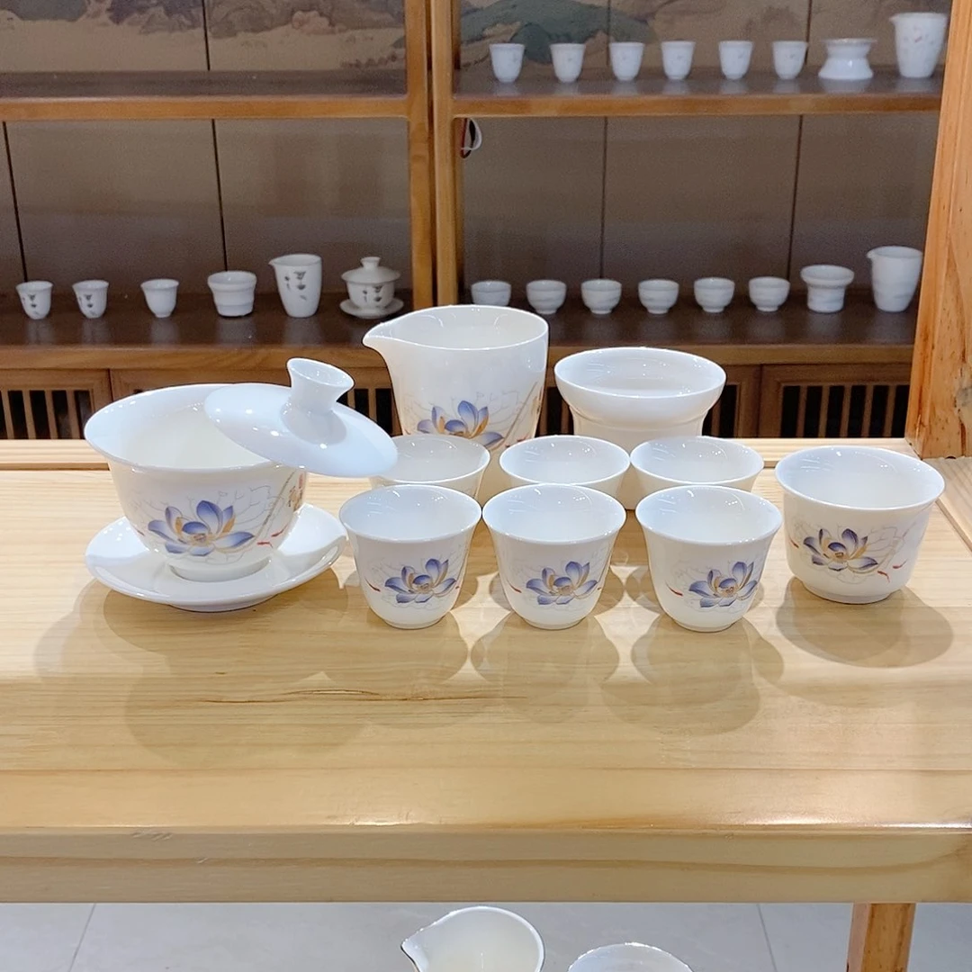墨城羊脂玉瓷茶具套装