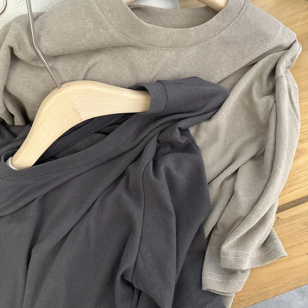 宽松大T恤 慵懒百搭棉质麻感短袖T恤纯色夏季休闲