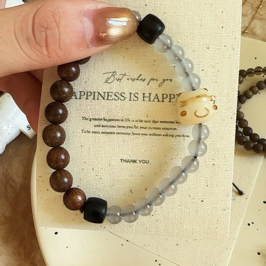 非洲檀香无事牌小猫手串单圈