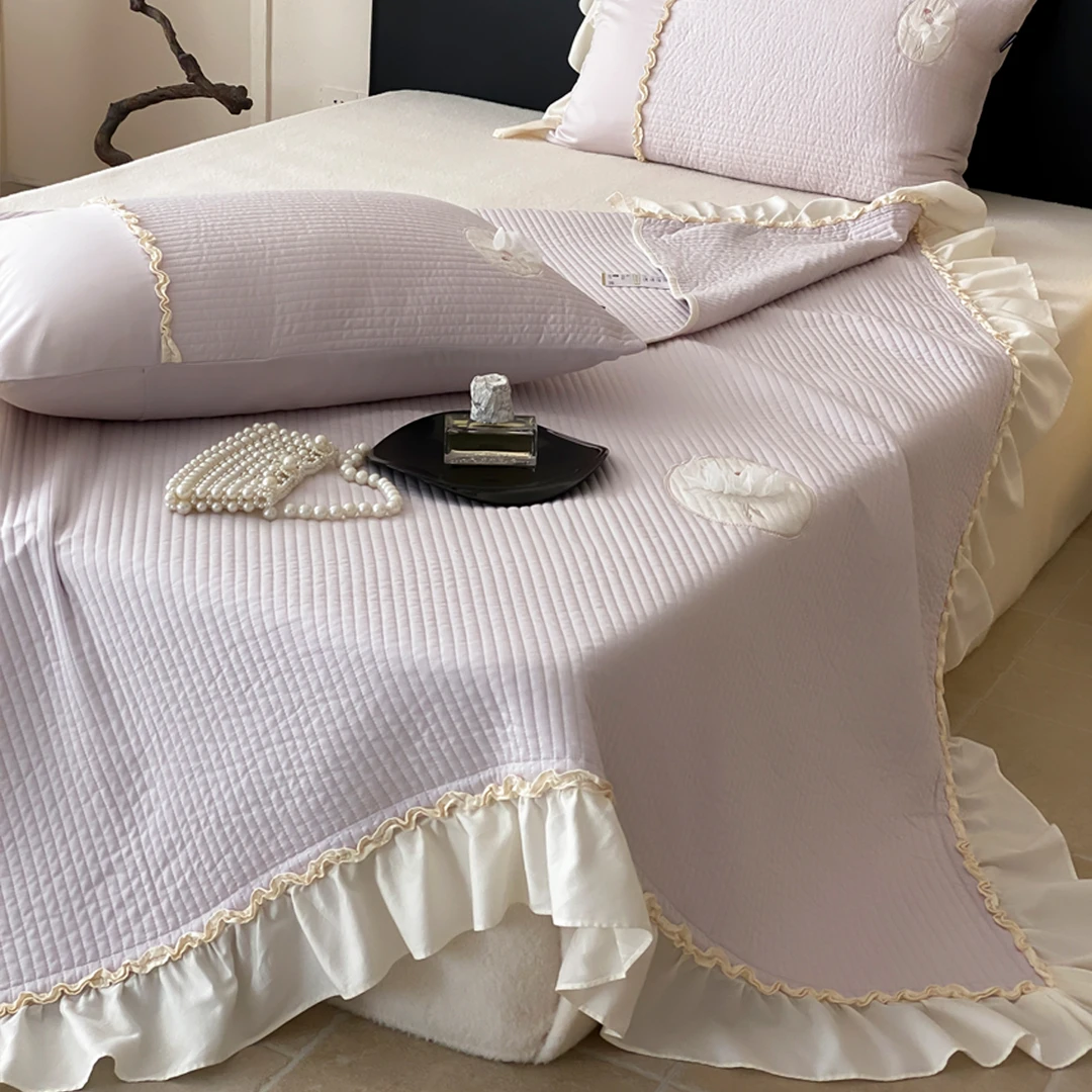 春天的芭蕾天丝棉床盖软凉席三件套刺绣简约柔软防滑舒适床品套件