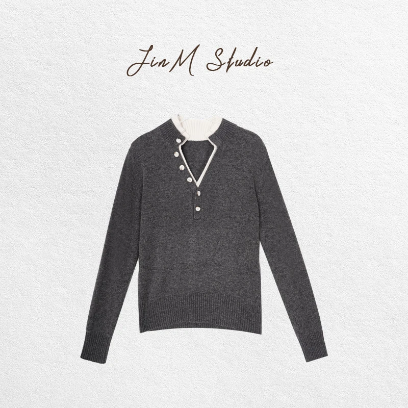 Jinmstudio丨【别致灰衫】1OO羊毛假两件针织毛衣602501A4985