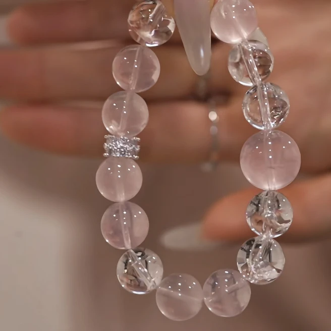 【带证书】纯天然粉水晶白阿塞款夏日手串温柔系招桃花少女感手串