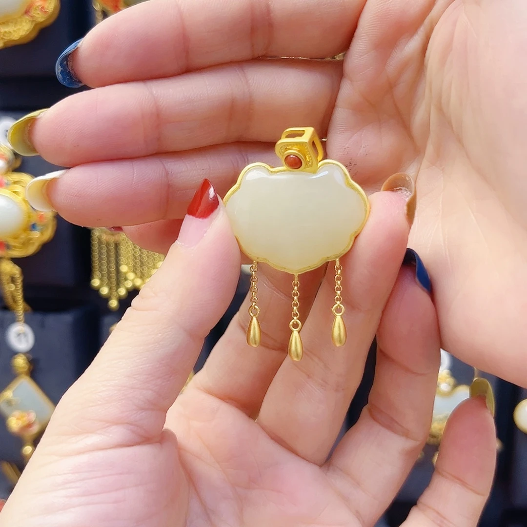 和田玉银S925镀金镶嵌颈饰