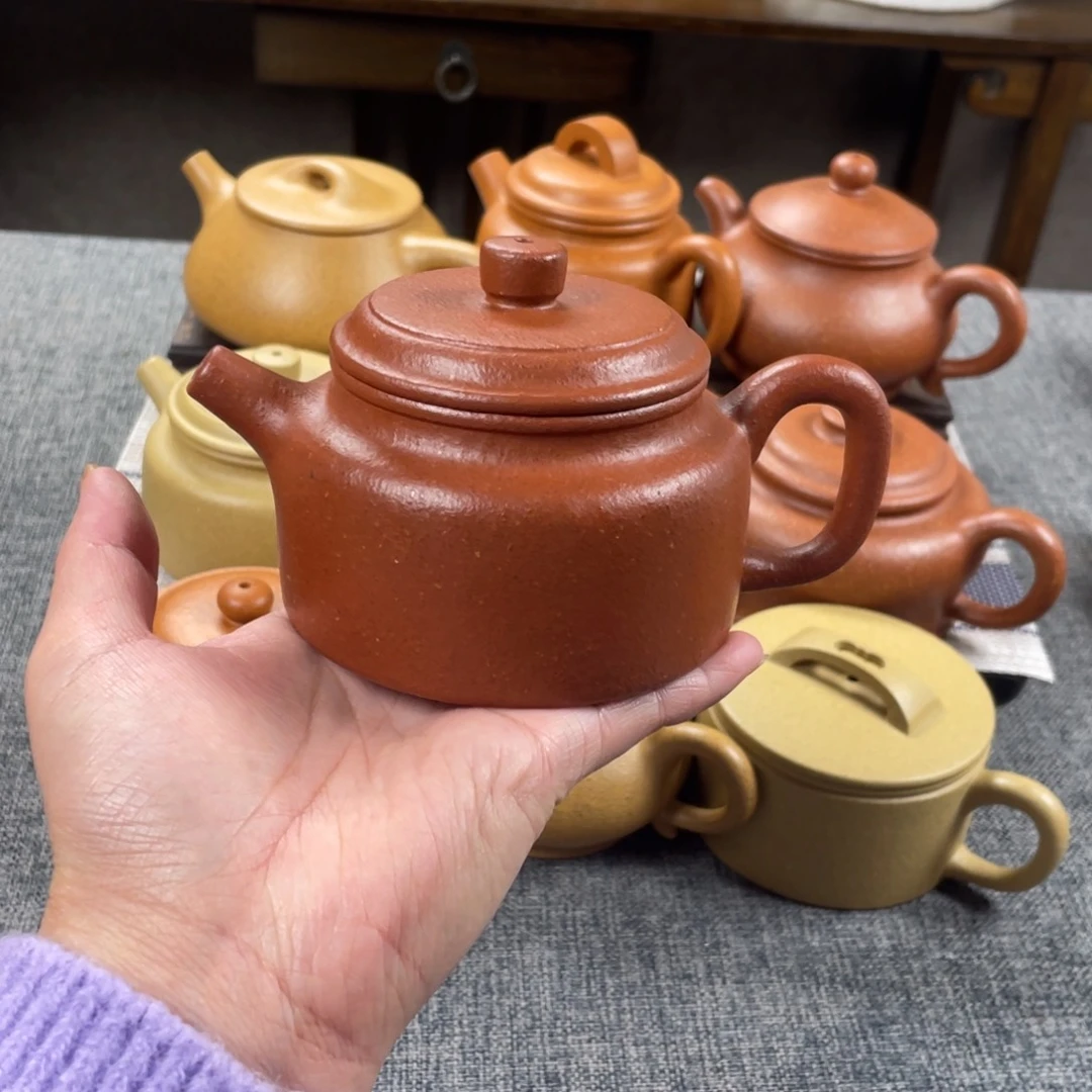 紫砂茶壶红降坡德钟全手纯红20目200手工泥