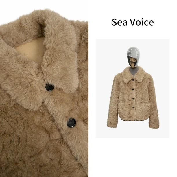 【Sea Voice】宽松保暖环保皮毛毛绒短款翻领长袖外套